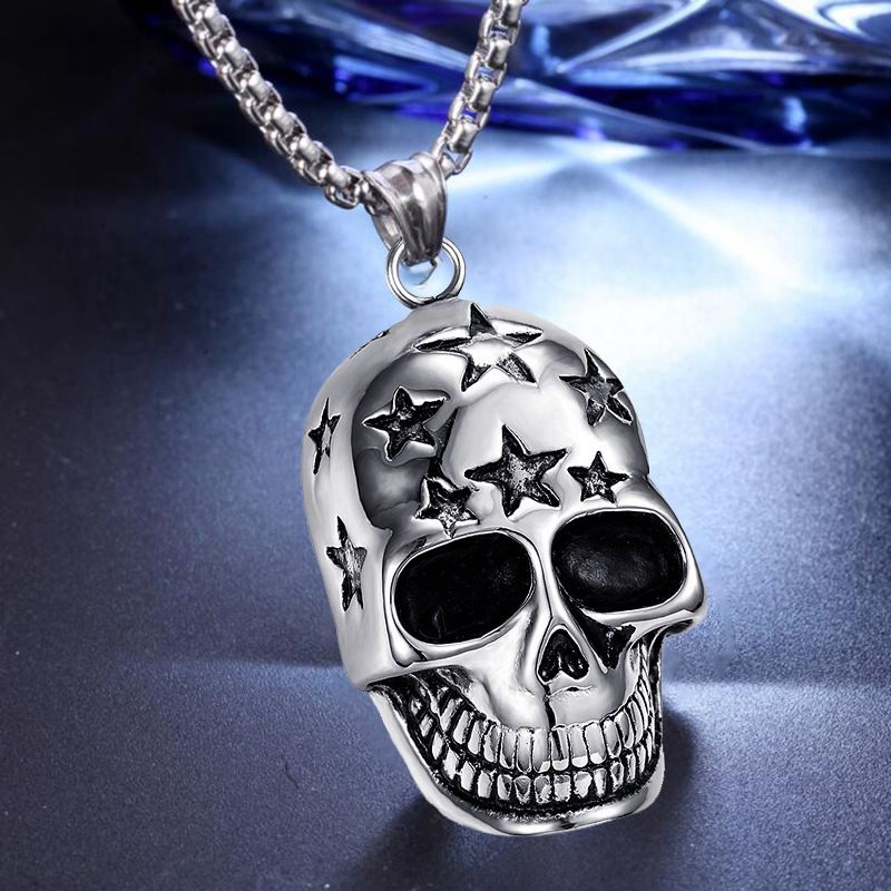 Hip Hop Punk Street Rock Personality Stainless Steel Men's Pendant Necklace Skull Pentagram Necklace Accessories_voghion.com