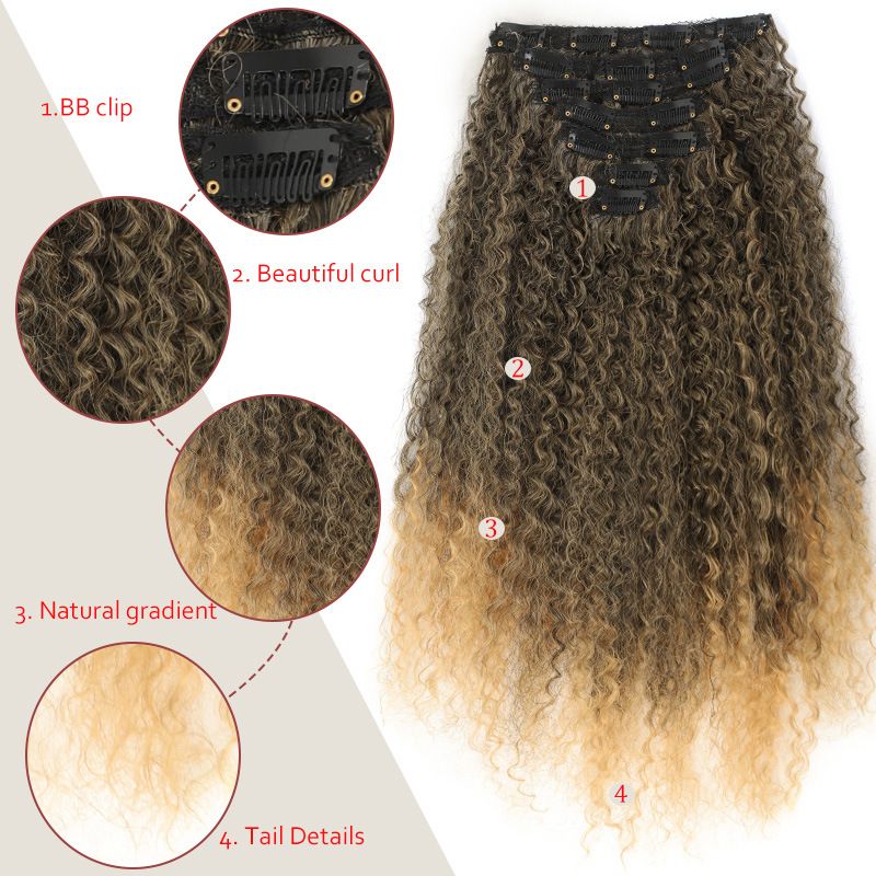 Synthetische haarverlengingen pruik stuk 50cm140g Haarverlengingen Krulclip Dames krullen haarverlengingen 7-delige set_voghion.com