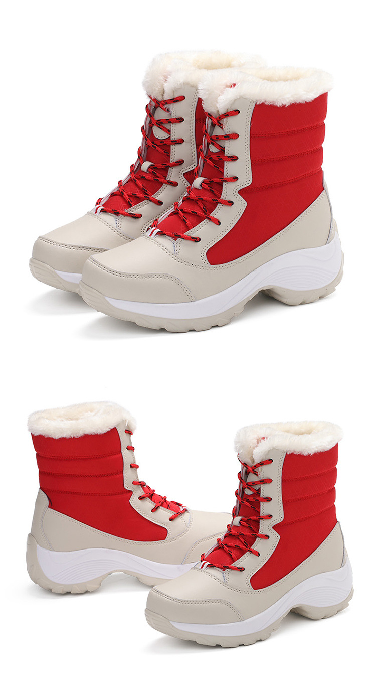 Women's Shoes Winter Snow Boots With Faux Fur Lining, Waterproof Slip-Resistant Casual Shoes, Round Toe Lace-Up Mid Heel Booties For Daily Wear_voghion.com
