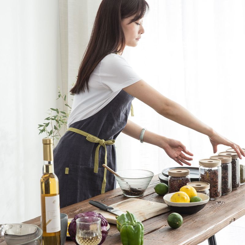 High-end Nordic Simple Cotton And Linen Color Matching Lace-up Kitchen Home Coffee Shop Bakery Uniform Apron_voghion.com