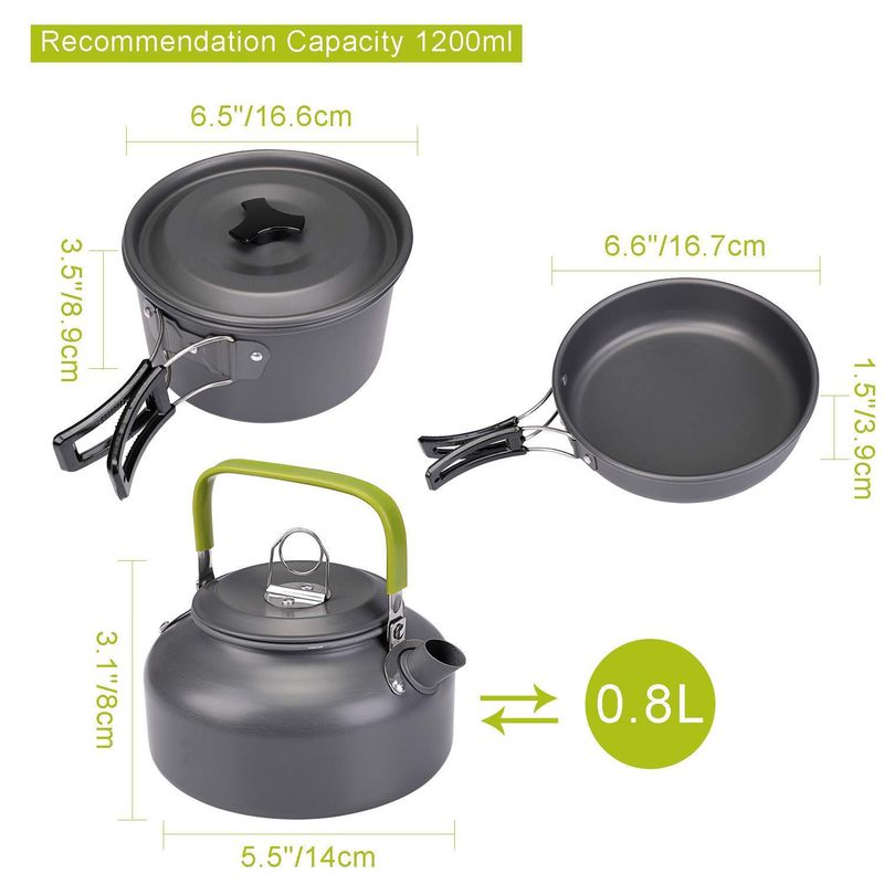Outdoor-Produkter, Outdoor-Dëppen-Set fir 2-3 Persounen, Camping-Téikännchen-Geschir-Set, dräideelegt Kachgeschir-Set_voghion.com