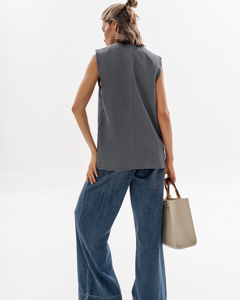 Gilet di senso di alta qualità grigio moda femminile all'esterno_voghion.com