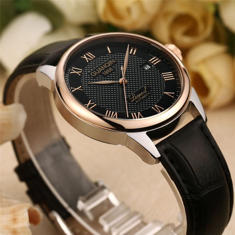 GUANQIN Mens Watches Mechanical Wristwatch Automatic Watch For Men Sapphire Glass Stainless Steel Leather Waterproof Clock Date_voghion.com