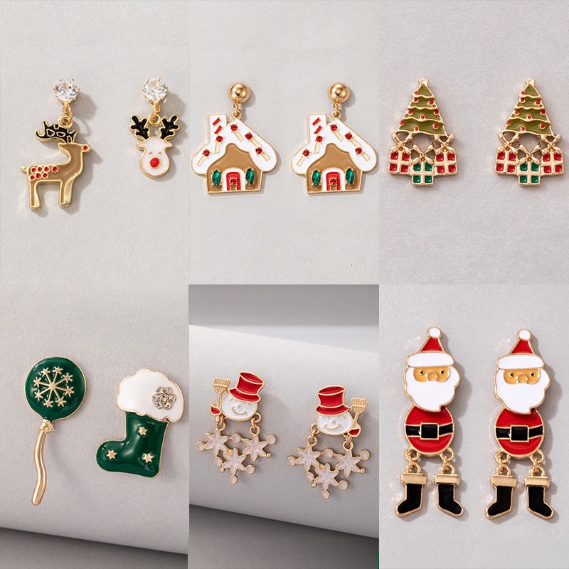 Orecchini a bottone con design creativo, calzini rossi e verdi, per Natale, alce, casa carina, temperamento, gioielli per le orecchie_voghion.com