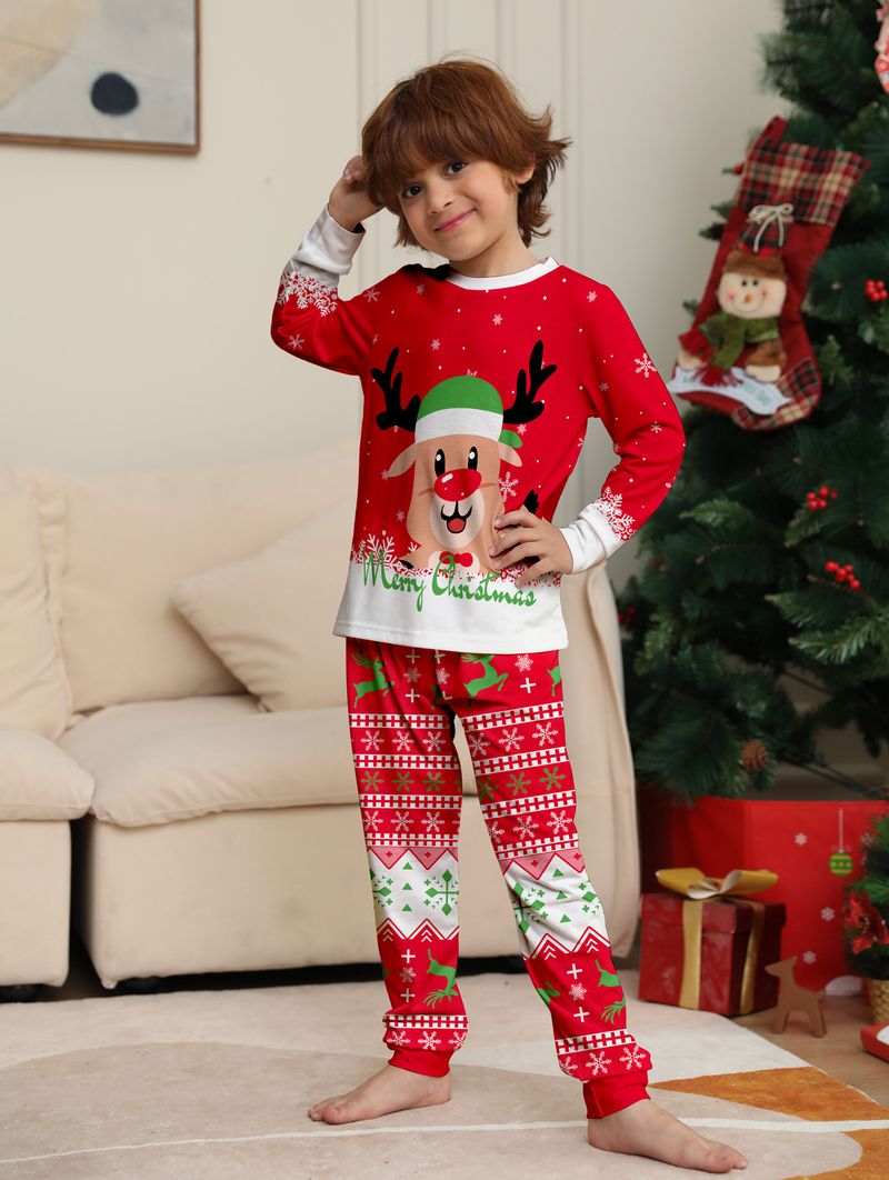 Christmas Red Parent Child Outfit Independent Station New Fat Deer Head Cartoon Suit Holiday Pajamas Home Clothes_voghion.com