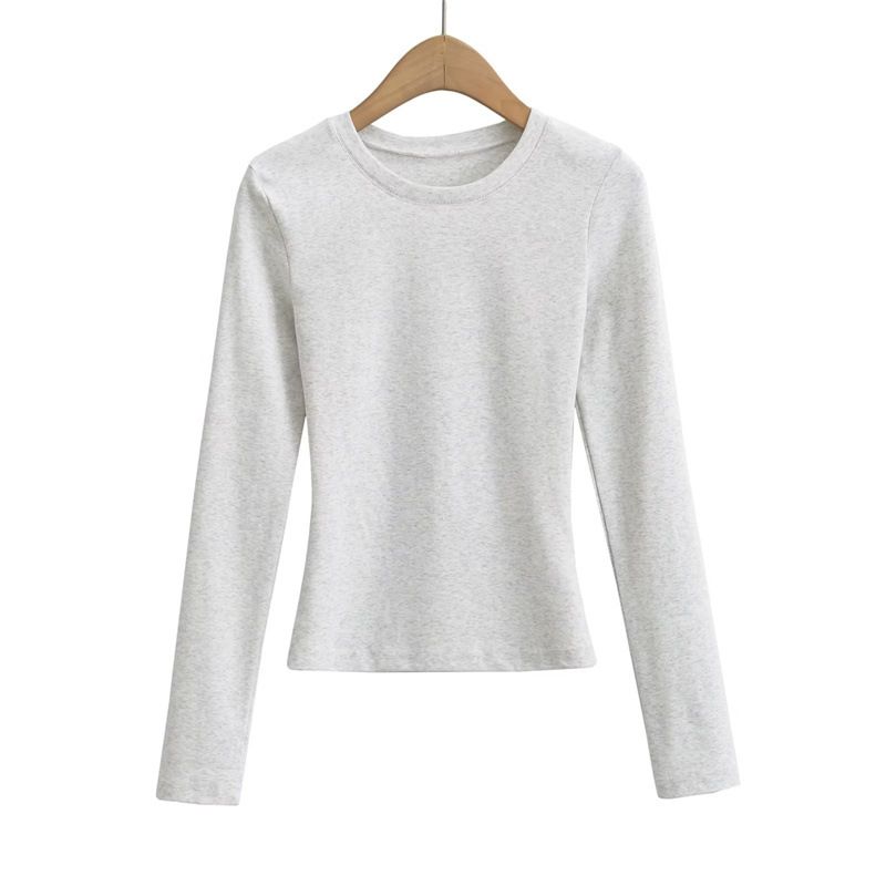 T-shirt a maniche lunghe con scollo tondo stile Kardashian Pure Desire da donna, vestibilità aderente, tinta unita, Mind Show_voghion.com