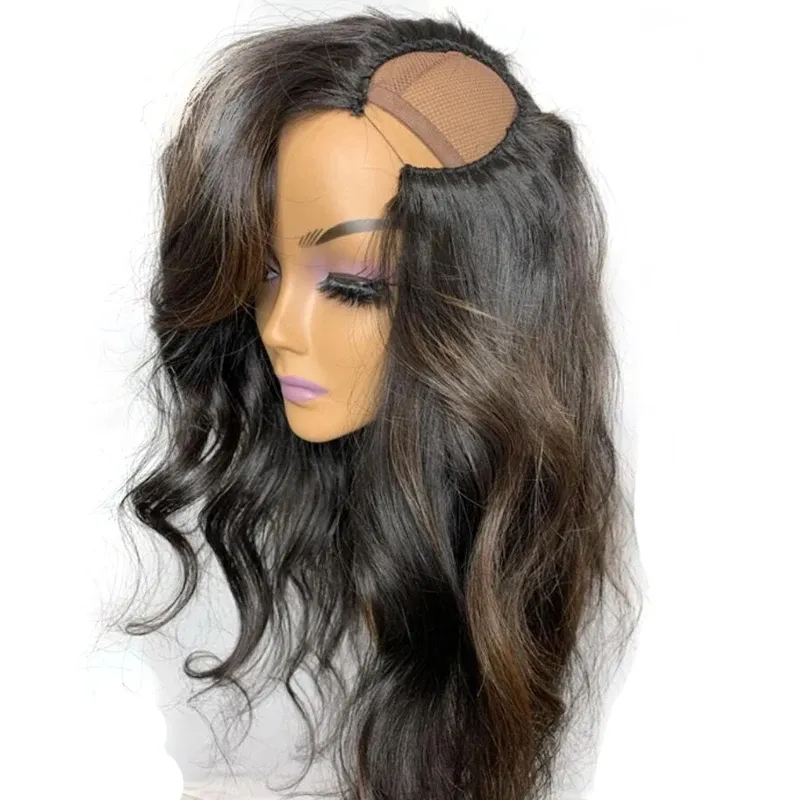 Pelucas de cabello humano con ondas corporales de belleza, sin pegamento, con raya al lado izquierdo, densidad del 180 %_voghion.com