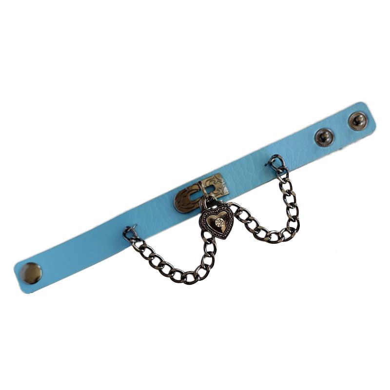 Personalized Punk Style Heart Lock Pendant Chain Adjustable Leather Bracelet Wristband_voghion.com