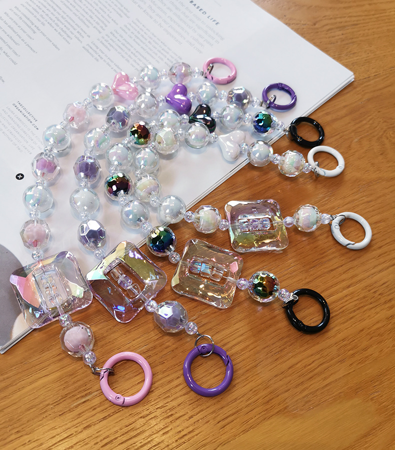 Large Square Crystal Bead Wrist Strap Mobile Phone Strap with Multi Sided Diamond Bead Pendant Phone Anti Drop Clip_voghion.com