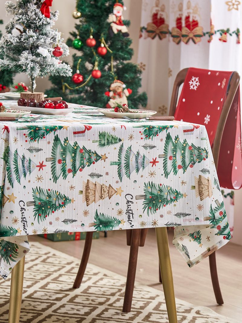 Set di tovaglie natalizie – Tovaglia da pranzo in poliestere di alta qualità con motivi di alberi, campane e pupazzi di neve, da 140x100 cm a 140x360 cm_voghion.com