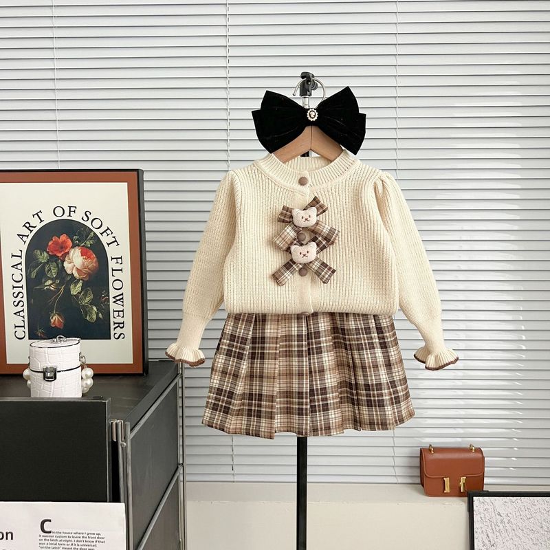 Pull pour enfant, veste, nouveau style d'automne 2024, style universitaire, vêtements deux pièces tendance pour filles, cardigan pour filles_voghion.com