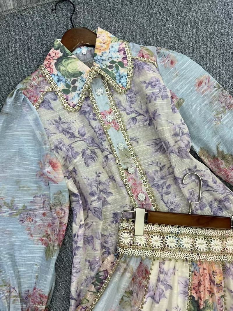 Completo da donna con gonna e top in pizzo stampato a maniche lunghe e design pesante, dieci pezzi_voghion.com