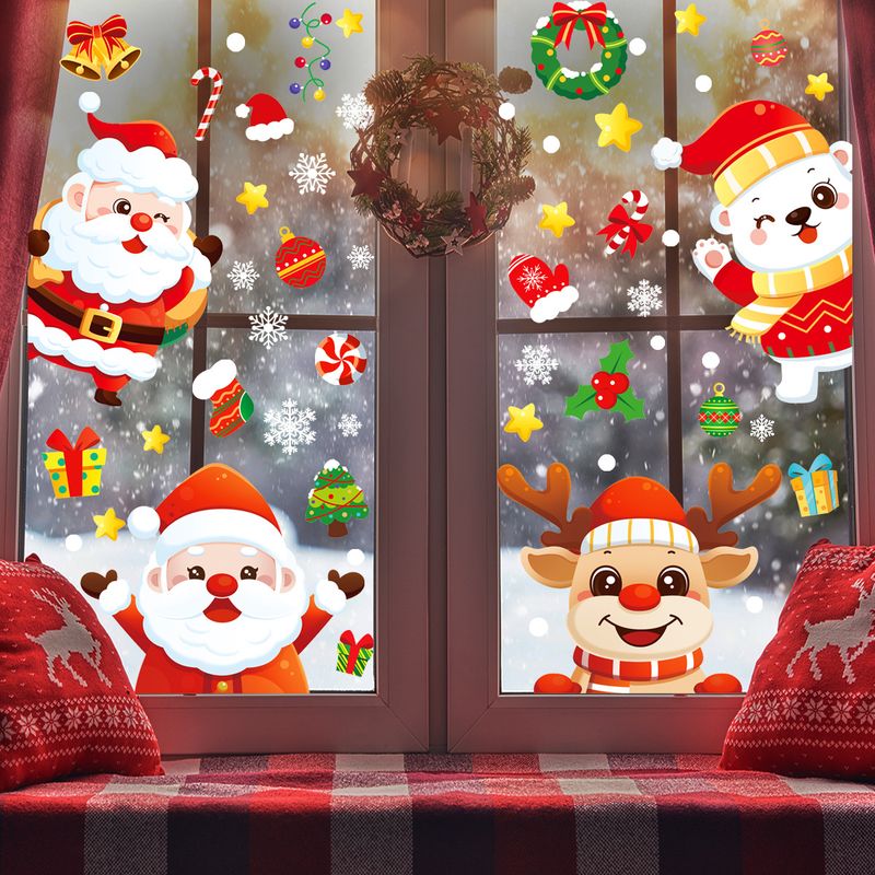 Calcomanías navideñas estáticas para ventanas (paquete de 4) de PVC esmerilado para puertas de vidrio y decoración del hogar y la oficina._voghion.com