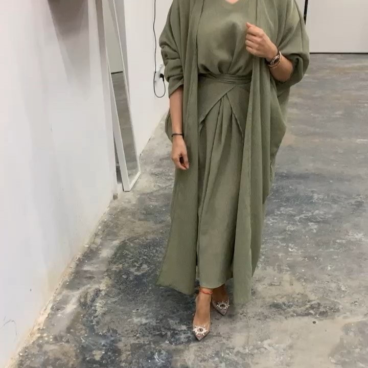 Women's clothing Muslim women's burqa Turkish cardigan robe solid color three-piece set muslim abaya_voghion.com
