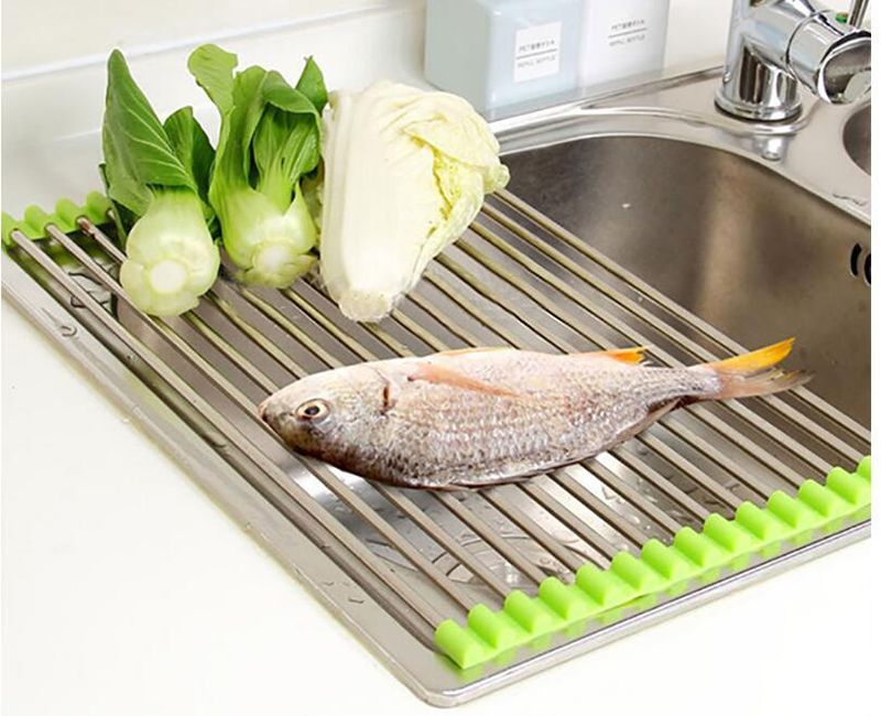 Cestino retrattile per riporre frutta e verdura in cucina, ciotola in acciaio inox per la pulizia del lavello, scolapiatti pieghevole_voghion.com