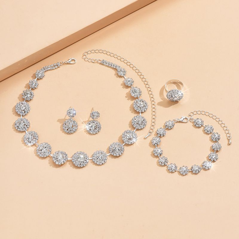 Moda sposa set gioielli da sposa collana orecchini braccialetto anello rotondo accessori per abiti minimalisti_voghion.com