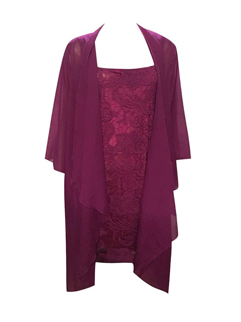 European and American large size lace two-piece elegant party dress including cardigan_voghion.com