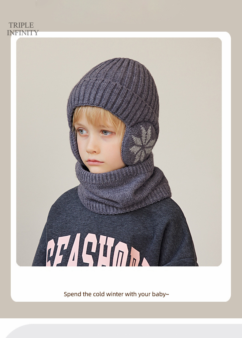 Modische Wintermützen für Kinder, mit Flausch gefüttert, winddicht, warm, Mützen, Outdoor-Nackenschutz, Schal, dicke Strickmützen_voghion.com