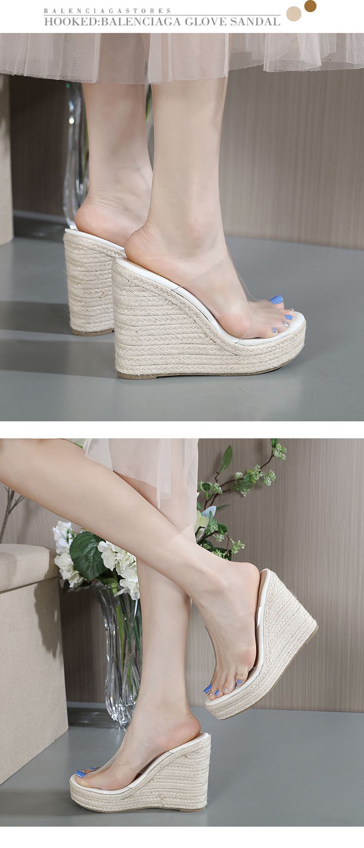 Damenschuhe Sommer Neue Sandalen Keilabsatz Wasserdichte Plateau Sandalen mit dicker Sohle High Heel Seil Römersandalen Große Größe_voghion.com