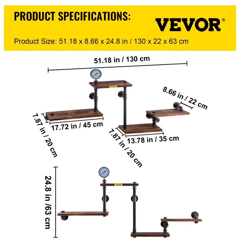 4Tier Shelves Floating Wood Pipe Wall DIY Planks Mounted Bookshelf For Shelving Rustic Industrial Shelves Wall With Pipe Shelf_voghion.com