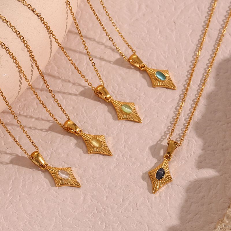 CELESTIALUMINA Collier rétro simple et léger, luxueux et polyvalent, avec pendentif en pierre œil de chat artificielle en forme de cœur à quatre coins_voghion.com