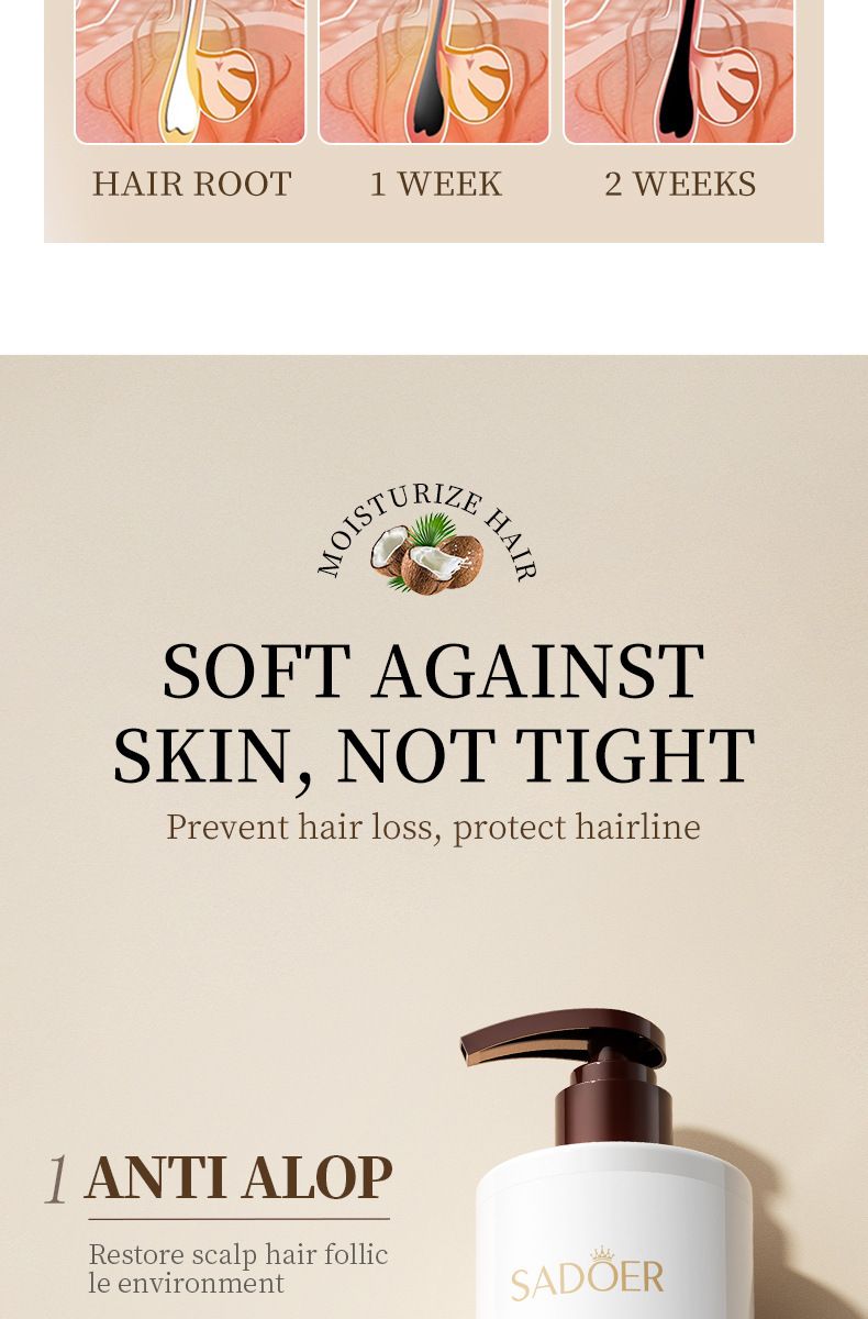 SADOER Szampon nawilżający z kokosem 500 ml, szampon i odżywka przeciwłupieżowa z aminokwasami_voghion.com