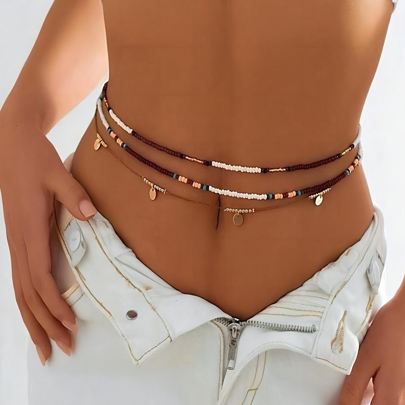 Ensemble de nombril sexy et simple pour femme, accessoire de taille avec chaîne de corps perlée, style vacances_voghion.com