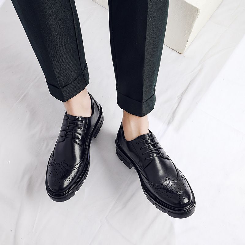 New Formal Business Brogue Lace-up Derby Leather Casual Spring Soft Sole Men's Shoes_voghion.com