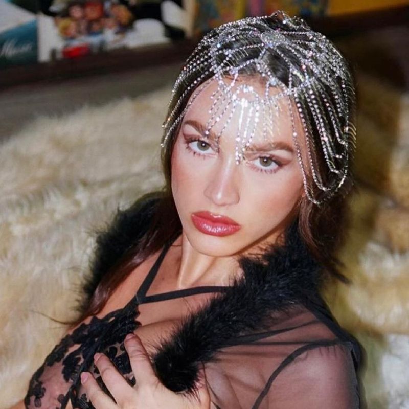 Flash Light Luxury Dress Accessories Hollow Rhinestone Tassel Headwear Full Diamond Shiny Sexy Head chain_voghion.com