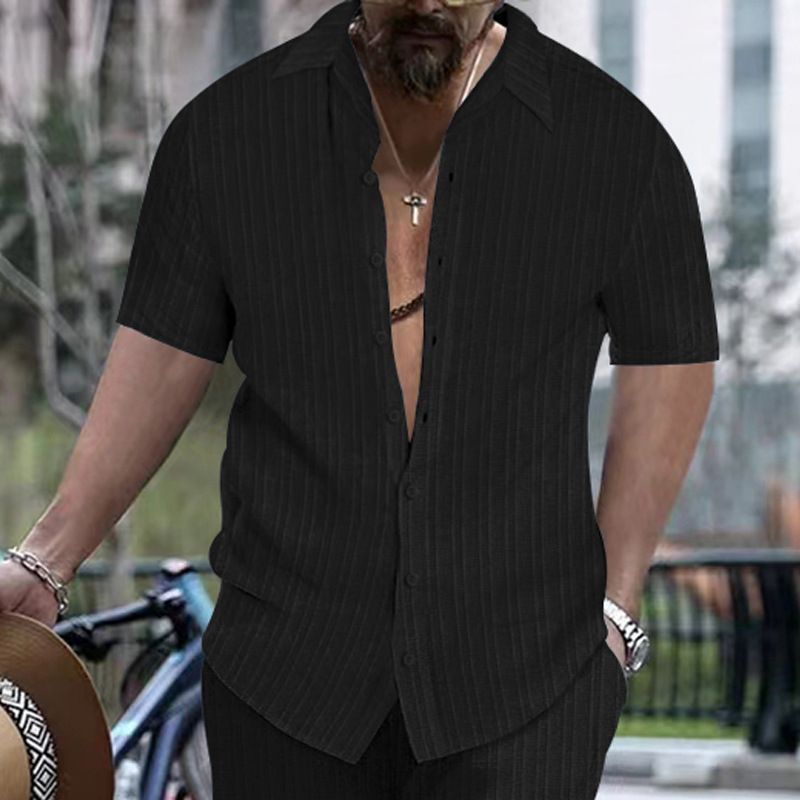 2024 Summer Men's Shirt Casual Loose Short Sleeve Beach Button-Up Top_voghion.com