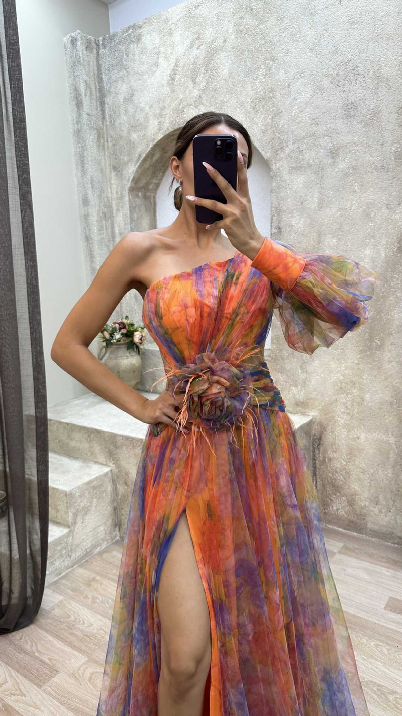 Abbigliamento da donna Abito da festa in rete con spalle diagonali INS Abito casual alla moda_voghion.com