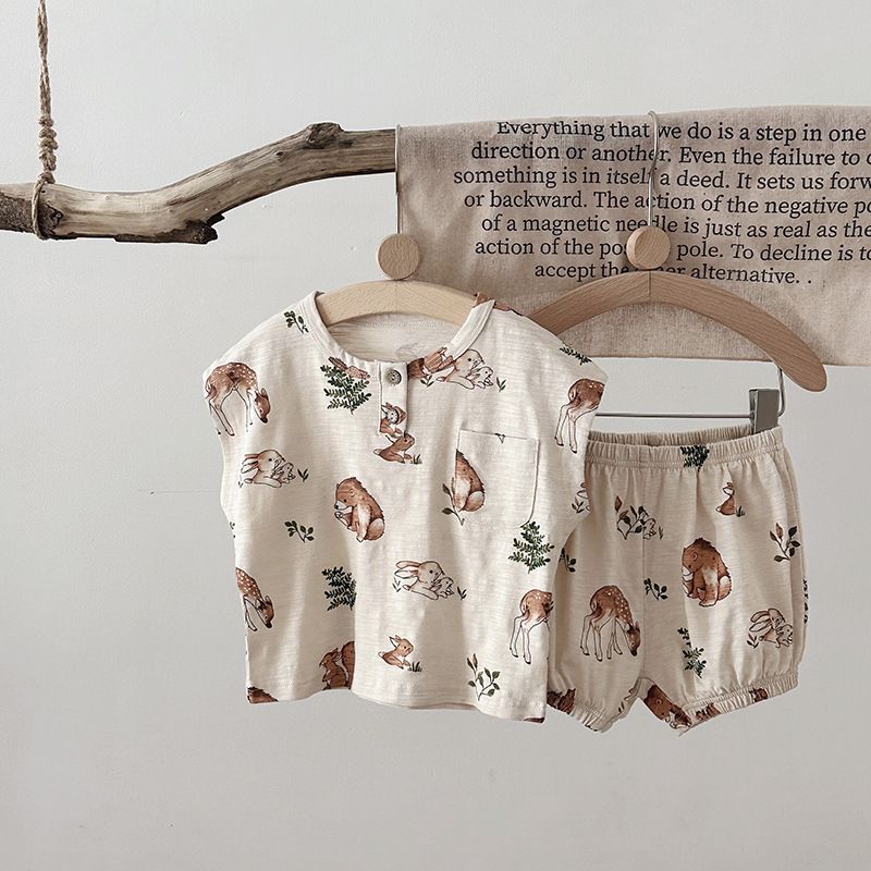 Ins Nordic Style Children's Suit Summer Cotton Children's Sleeveless Vest Fruit Floral Suit Baby Two Piece Suit_voghion.com