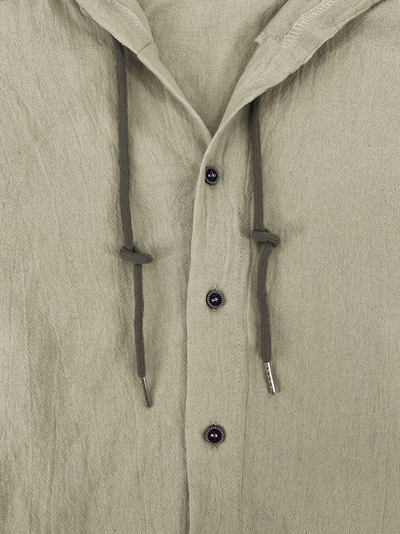 Herren Strand Freizeithemden Baumwolle Leinen Kapuze Langarmhemd Mann Mode Lose Feste Knopf Strickjacke Streetwear Tops Kleidung_voghion.com