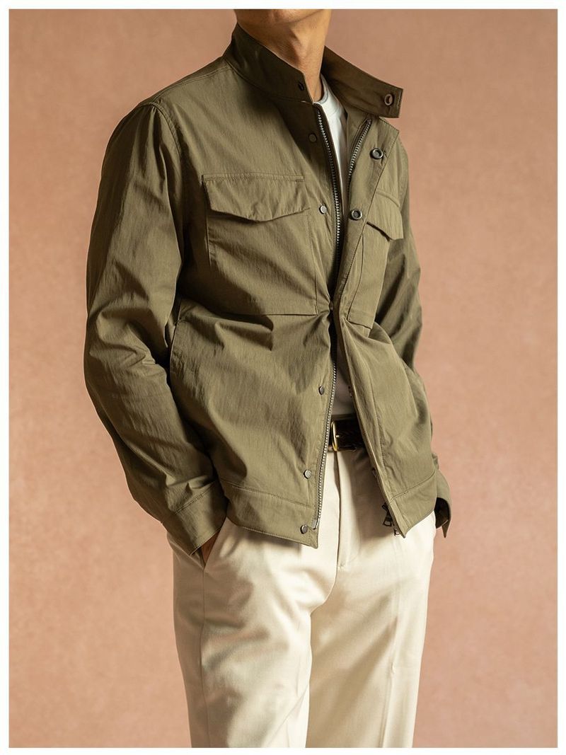 Suitable For All Seasons René De Lefebvre Autumn Men's Blended Stand Collar Workwear Style Business Multi-Pocket Jacket Coat_voghion.com