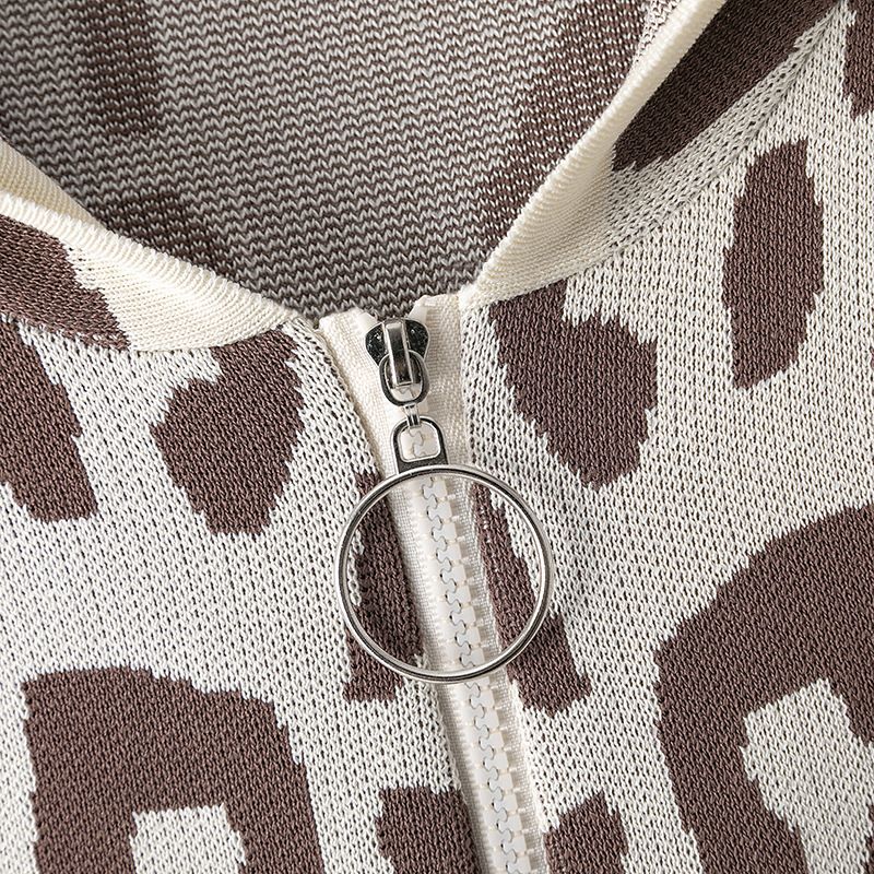 Completo autunnale da donna con cappuccio in maglia - Completo da 3 pezzi con stampa leopardata e a quadri, comodo maglione con cappuccio a maniche lunghe + pantaloni a gamba larga, coordinati casual alla moda_voghion.com