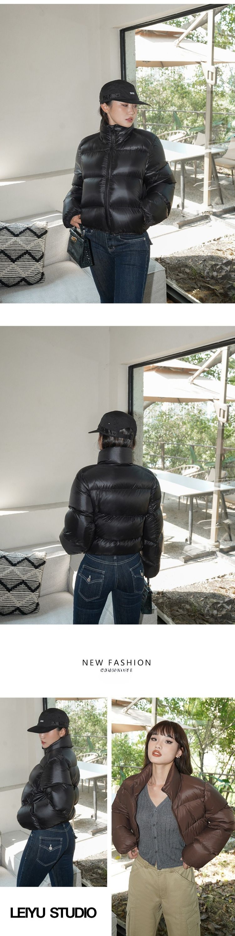 Parka coreano con collo alto per donna, nero, con cerniera, caldo e corto, giacca invernale da donna, tasche sottili, maniche lunghe, cappotti da donna_voghion.com