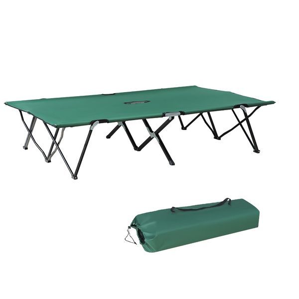 2 Person Folding Camp Cot For Adults, 50' Wide Outdoor Portable Sleeping Cot With Carry Bag, Elevated Camping Bed, Green_voghion.com