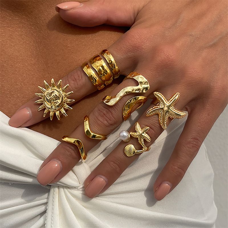Ocean Beach Vacation Style Summer Starfish Sun Irregular Set Niche Personality High-end Ring For Women_voghion.com