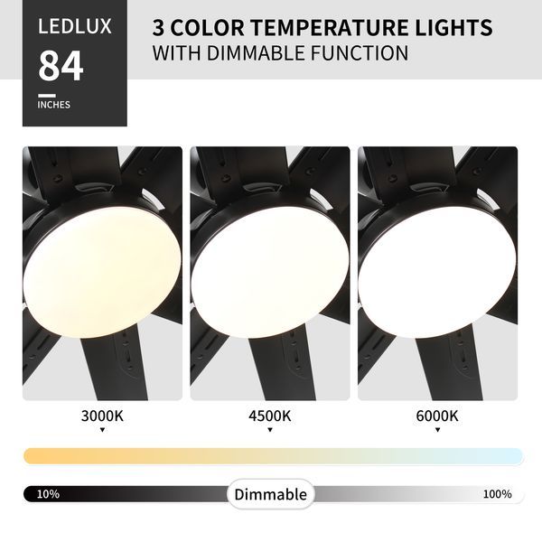 84 In Super Large Black Ceiling Fan With Remote Control_voghion.com