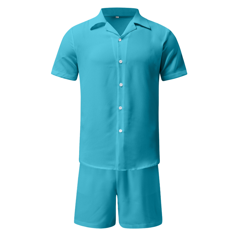 Set de pantaloni scurți cu mânecă scurtă, din bumbac și in, Hawaii, 2024, vară, guler polo, stil hawaian, bărbați_voghion.com