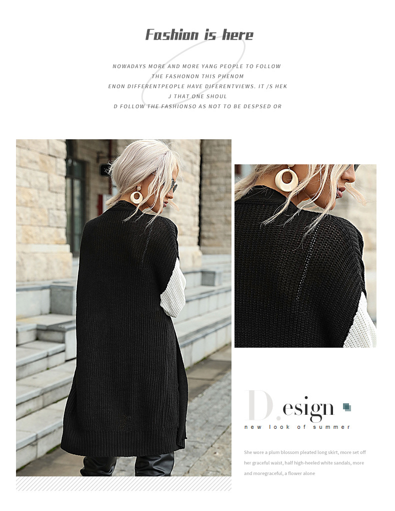 Lockerer, langer Pullover mit Farbblockdesign und langen Ärmeln_voghion.com