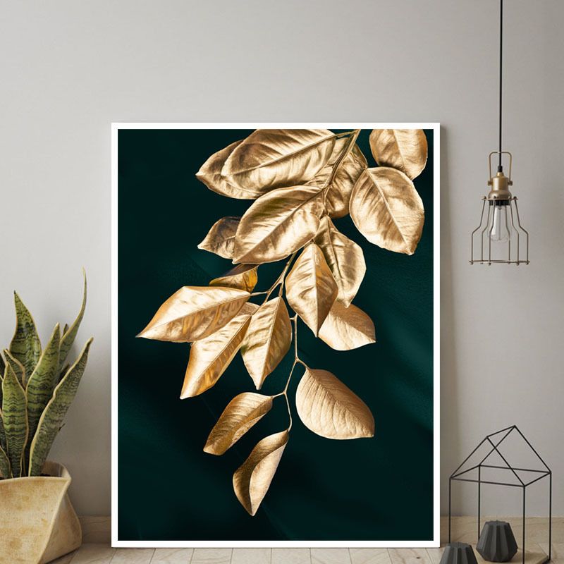 Black Gold Leaf Living Hanging Nordic Landscape Canvas Core Abstract Dining Room Decorative Painting_voghion.com