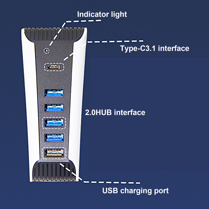 Kunjiuyou Dockingstation-Erweiterung, stabiler Ausgang, 5-in-1-Treiberfreie Übertragung, 5-Port-Erweiterungs-Hub-Ladegerät, USB-Extender für PS5, Schwarz_voghion.com