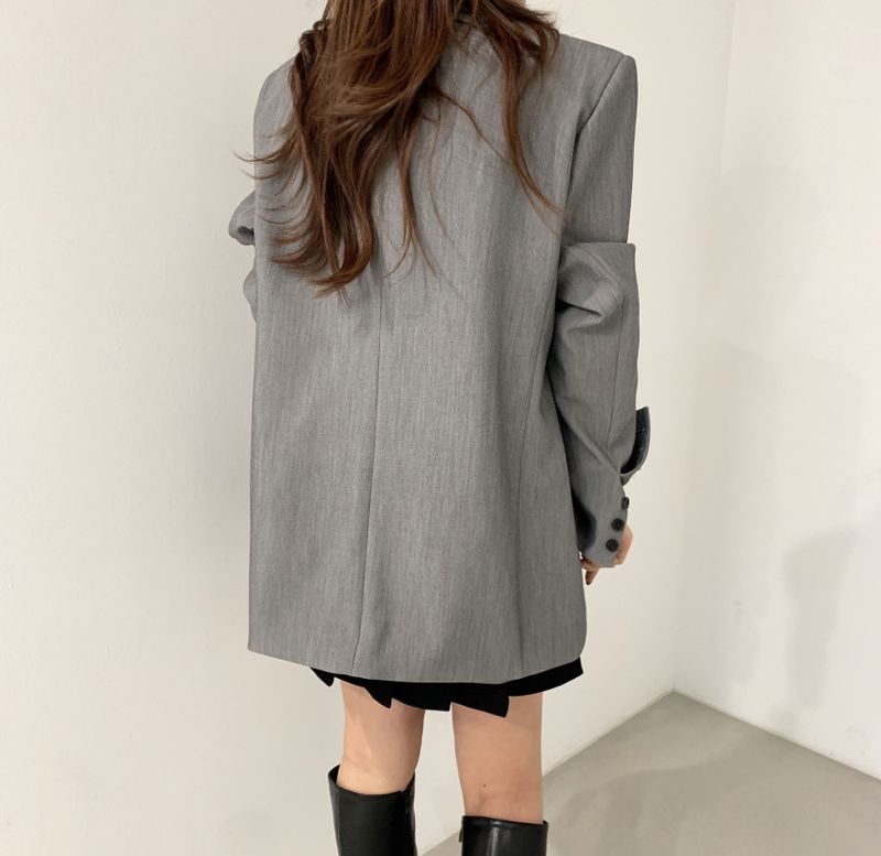 2024 Outono/Inverno Novo Melad Dress Up Coreano Chique Clássico Marrom Cinza Terno Casaco_voghion.com