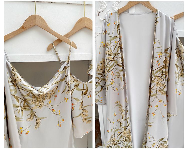 Underwear Autumn And Winter Home Clothes Four Piece Set Printed Style Pajamas Women's Nightgown Suspenders Long Sleeves Long Sexy Nightdress Suit_voghion.com
