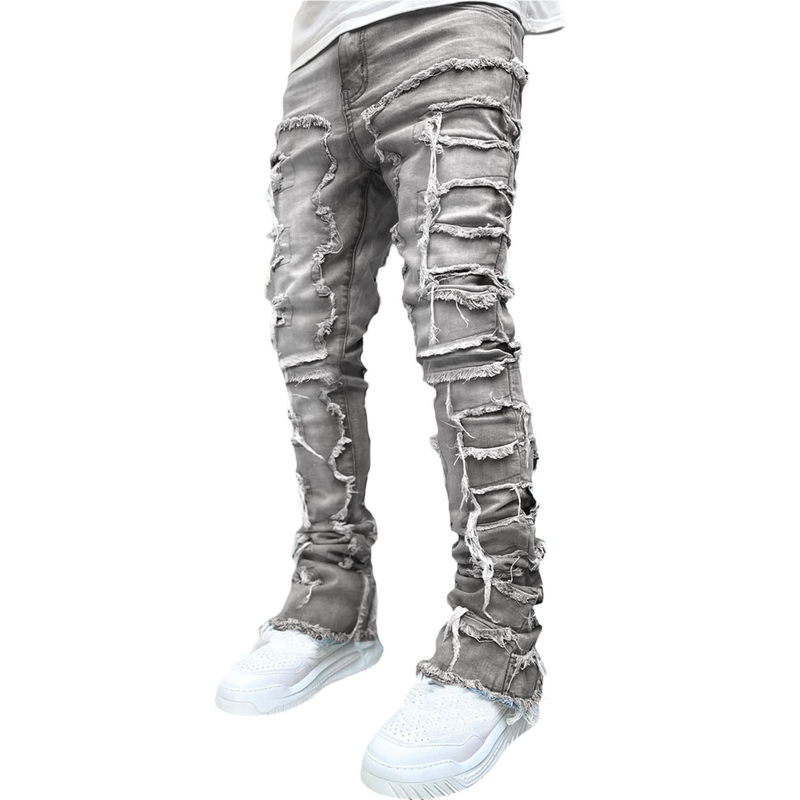 New Men's Denim 2024 Straight Pants European And American Street Fashion Ins Popular Stretch Patch Denim Straight Pants_voghion.com