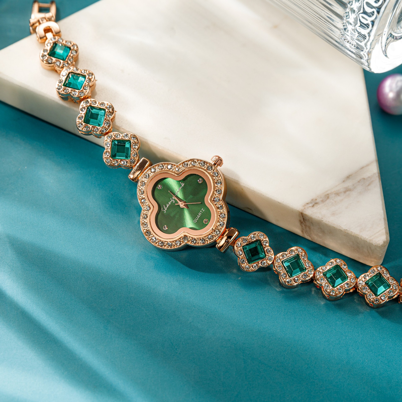 alloy Live broadcast four leaf clover fashion decoration bracelet quartz green women's watch_voghion.com
