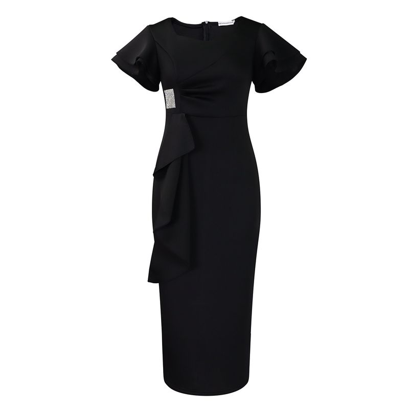 Women's Clothing fashion temperament elegant ruffled solid color hip wrapped _voghion.com