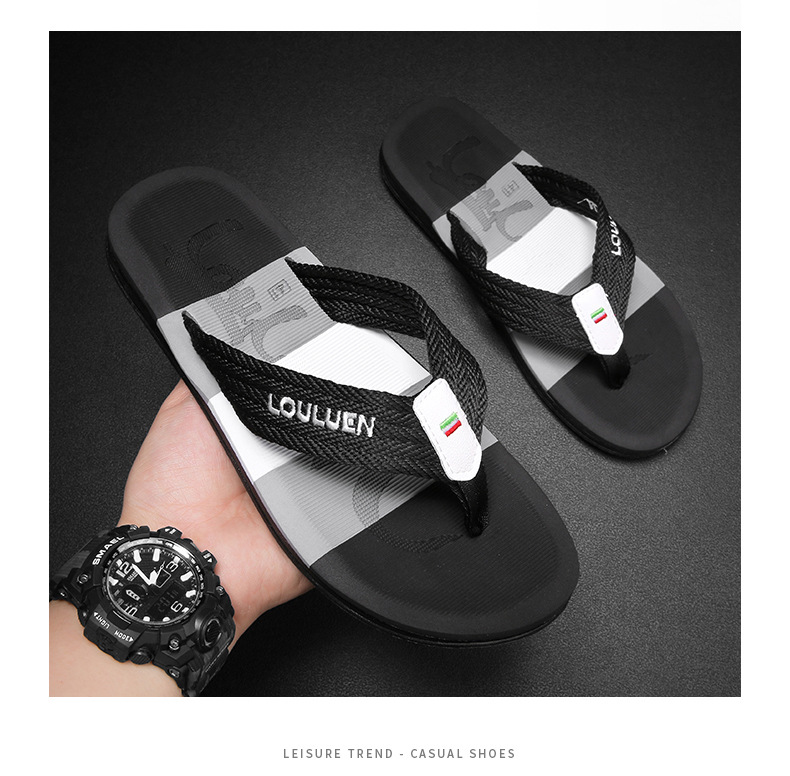 2024 Neue Sommerfußklemme für Herren mit Fischgrätenmuster, rutschfeste Strandpantoffeln mit weicher Sohle_voghion.com