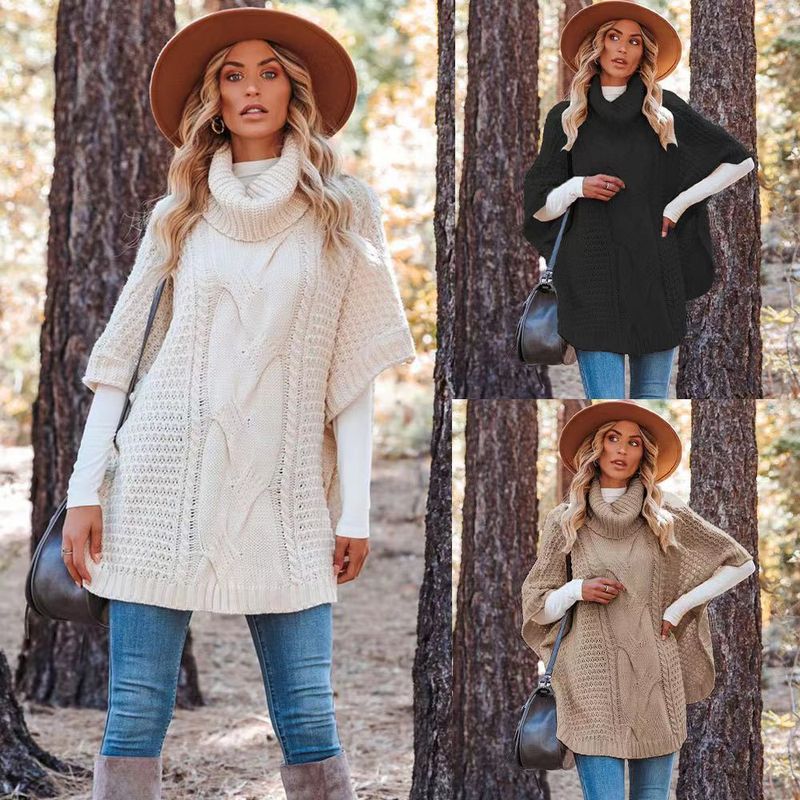 Pull ample en tricot à manches chauve-souris pour femme, automne/hiver_voghion.com